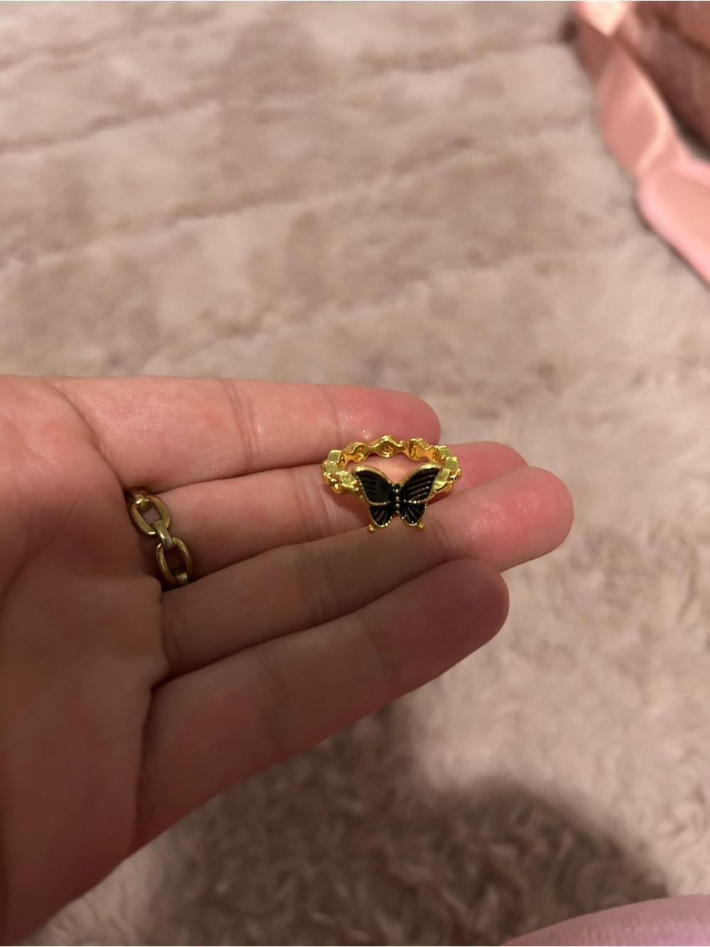 Gold Butterfly Ring with Black Enamel - Women's Jewelry